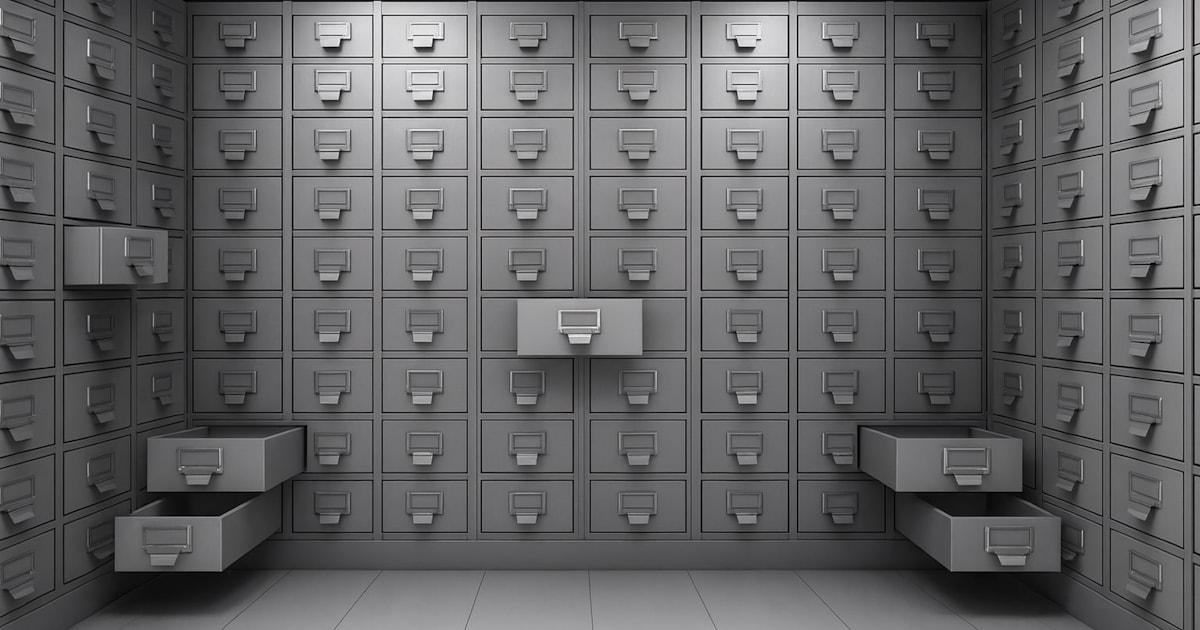 Room filled with rows of filing cabinets